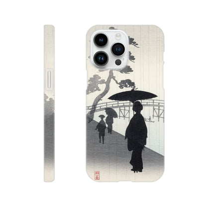 Geisha with umbrella silhouette woodblock - Phone Case