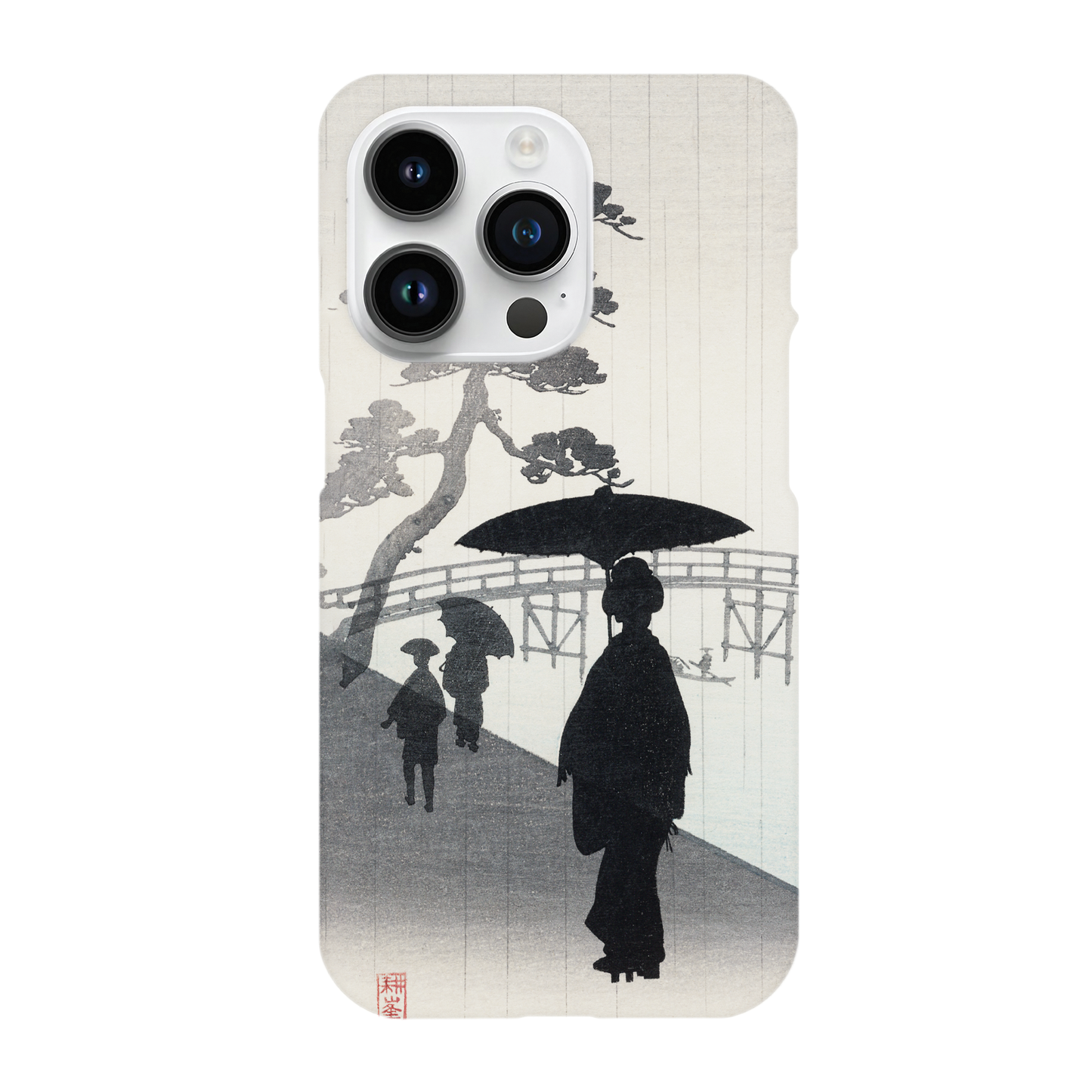 Geisha with umbrella silhouette woodblock - Phone Case