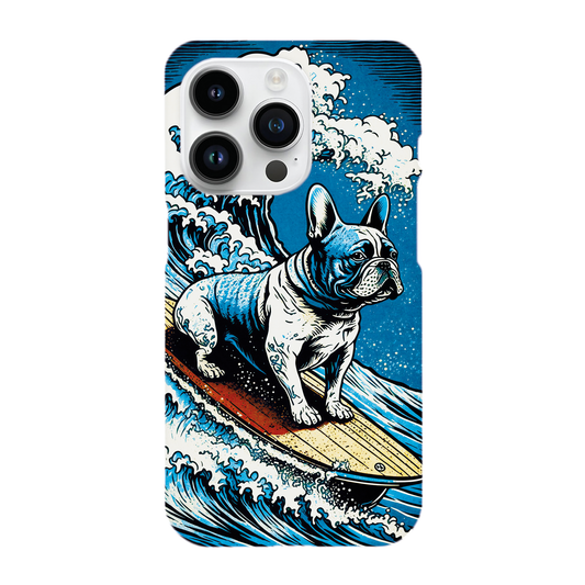 French bulldog surfing on the great wave - Phone Case