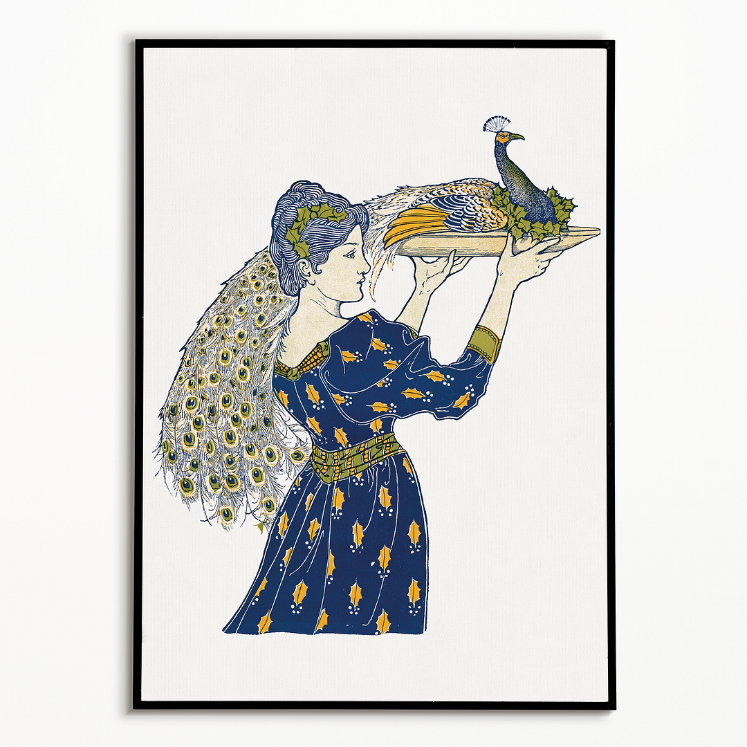 Woman carrying peacock - Art Print