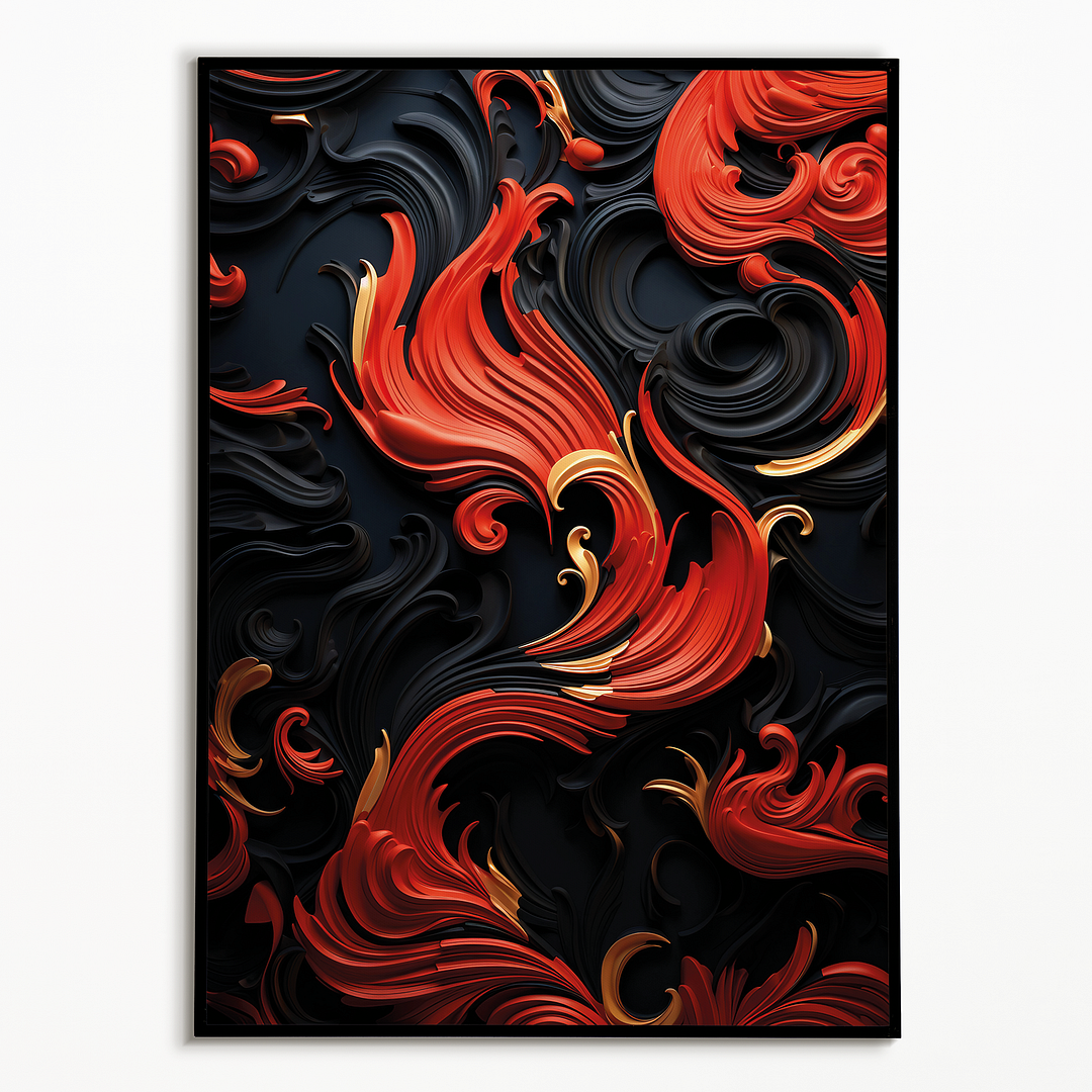 Red, Gold and black pattern - Art Print