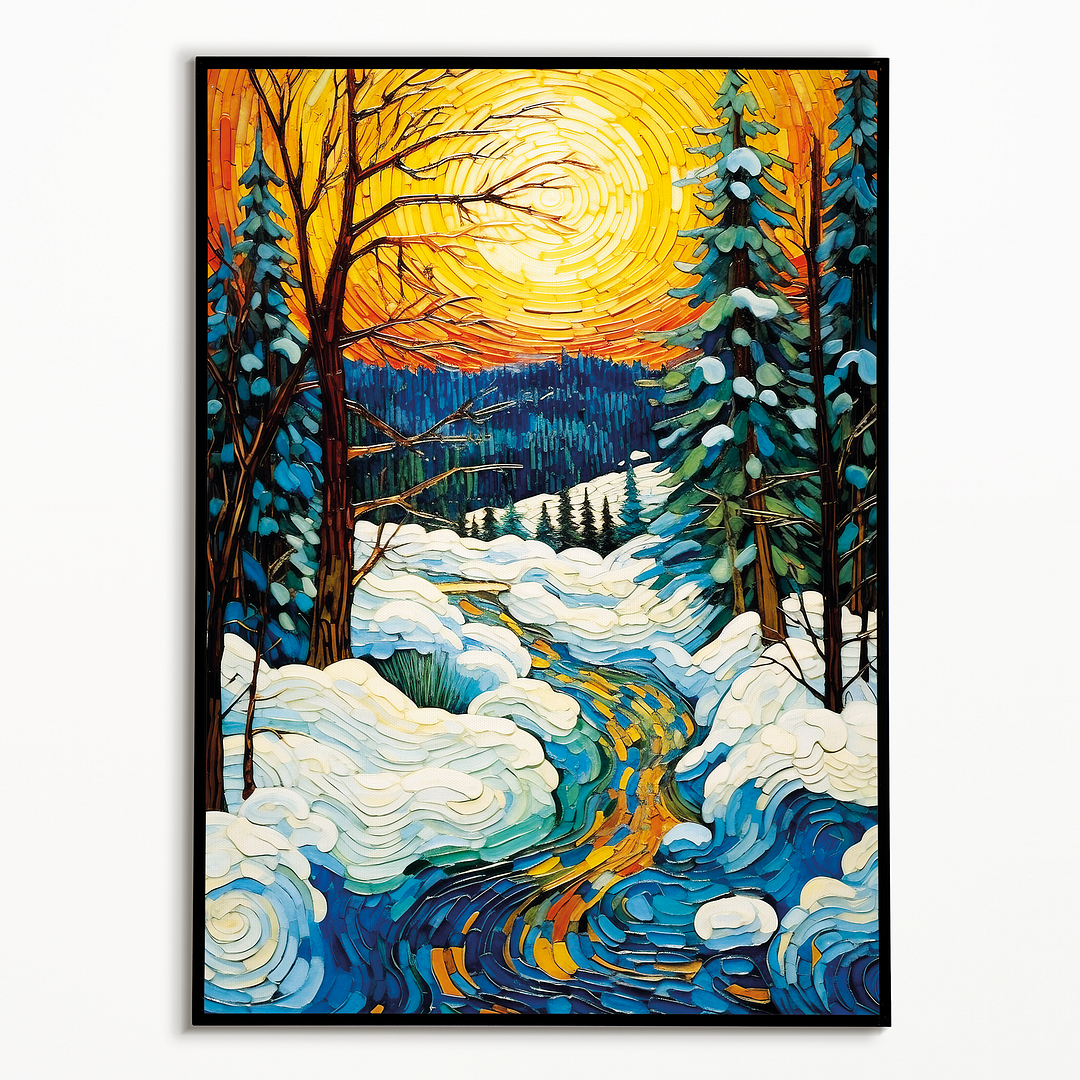 Snowy river in Van Gogh style - Art Print