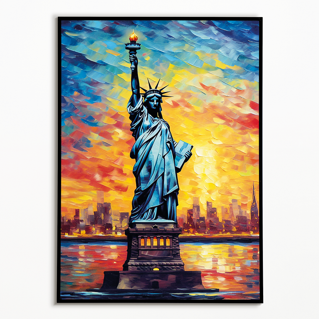 Statue of Liberty painting at night in Van Gogh Style - Art Print