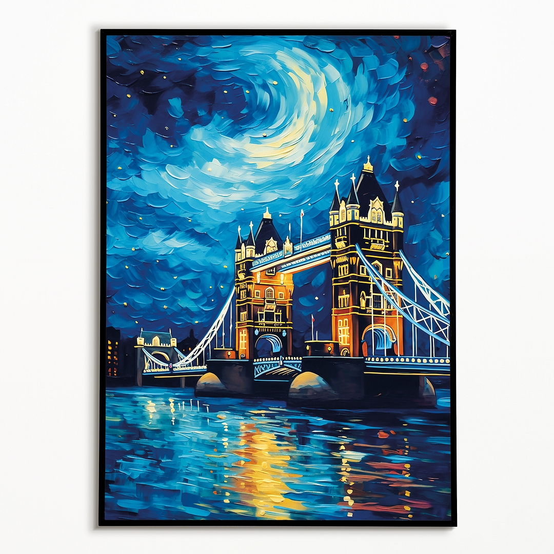 Tower Bridge painting at night in Van Gogh style - Art Print