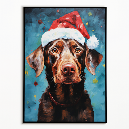 Painting of a brown labrador wearing a Christmas hat - Art Print