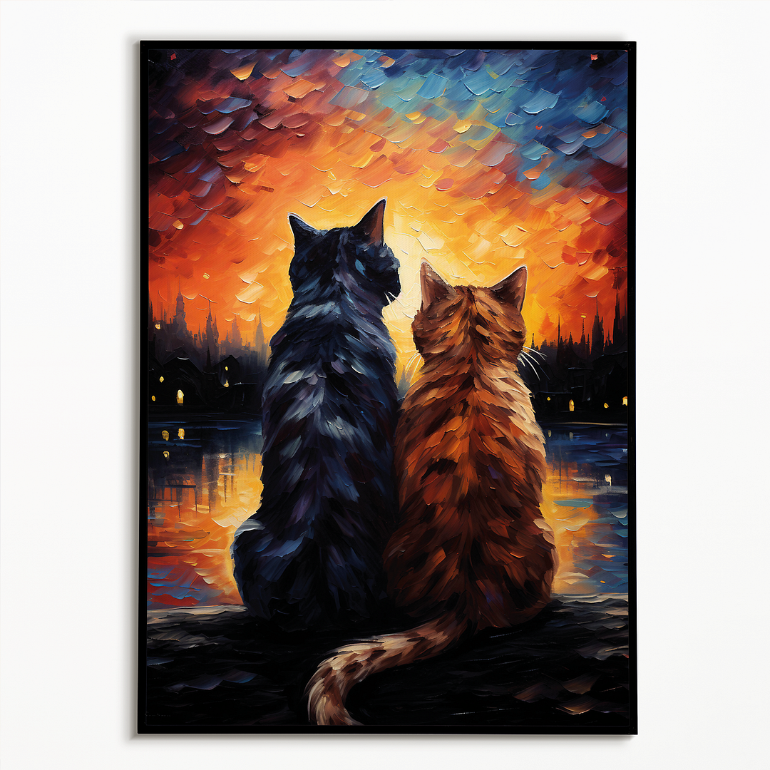 Couple of cat looking at the sunset - Art Print