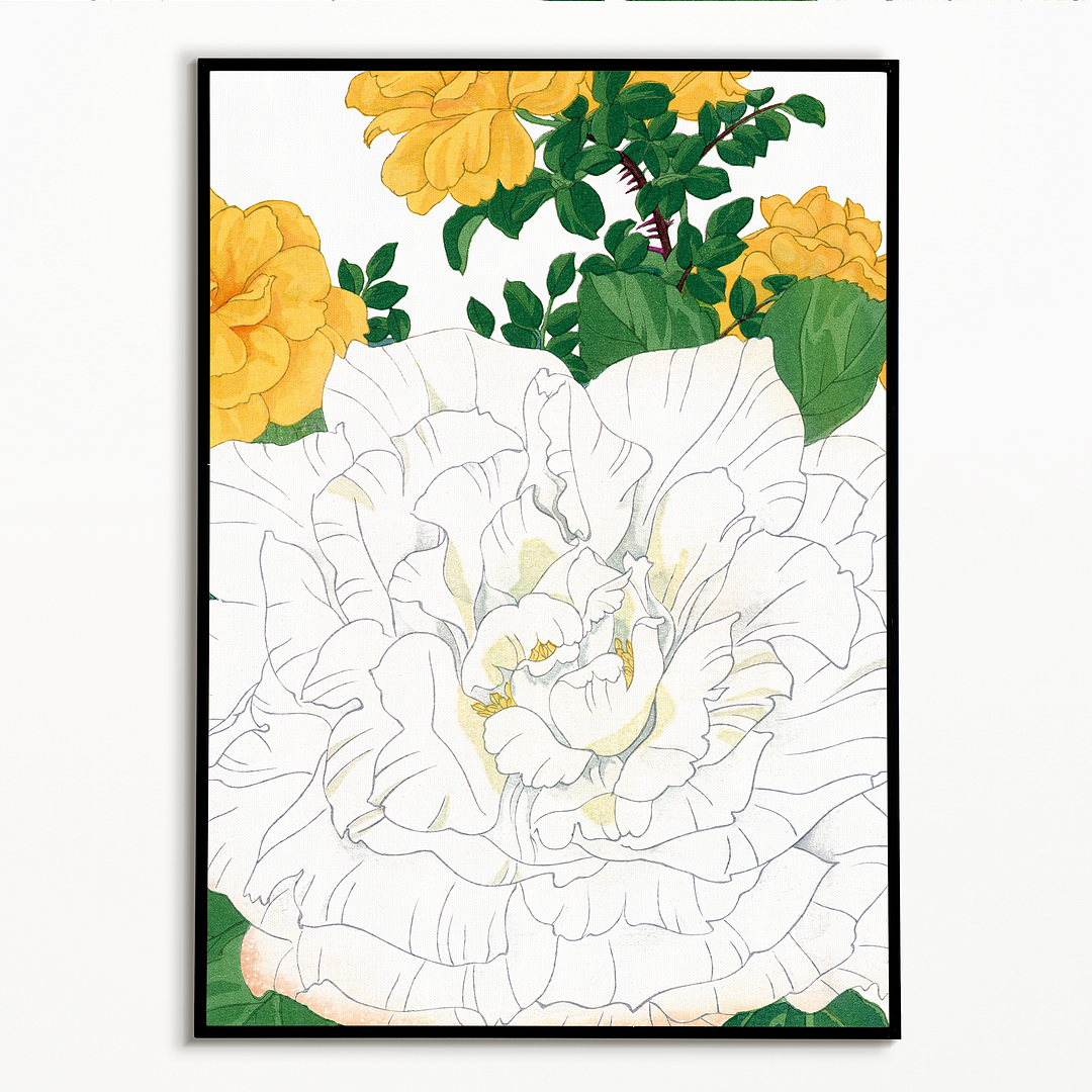 White & Yellow Roses By Tanigami Kônan Art-Print