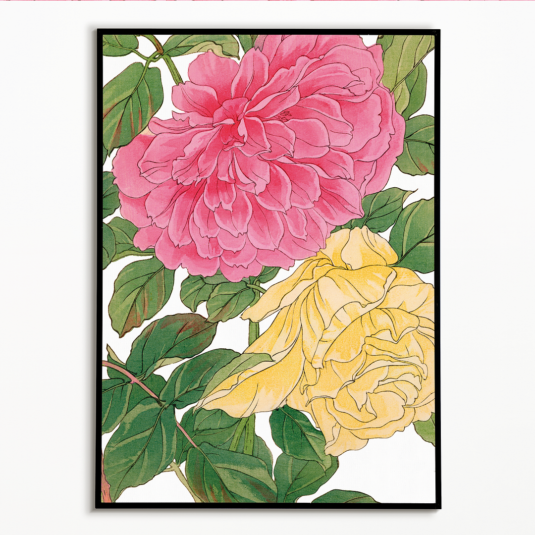 Pink & Yellow Rose By Tanigami Kônan Art-Print