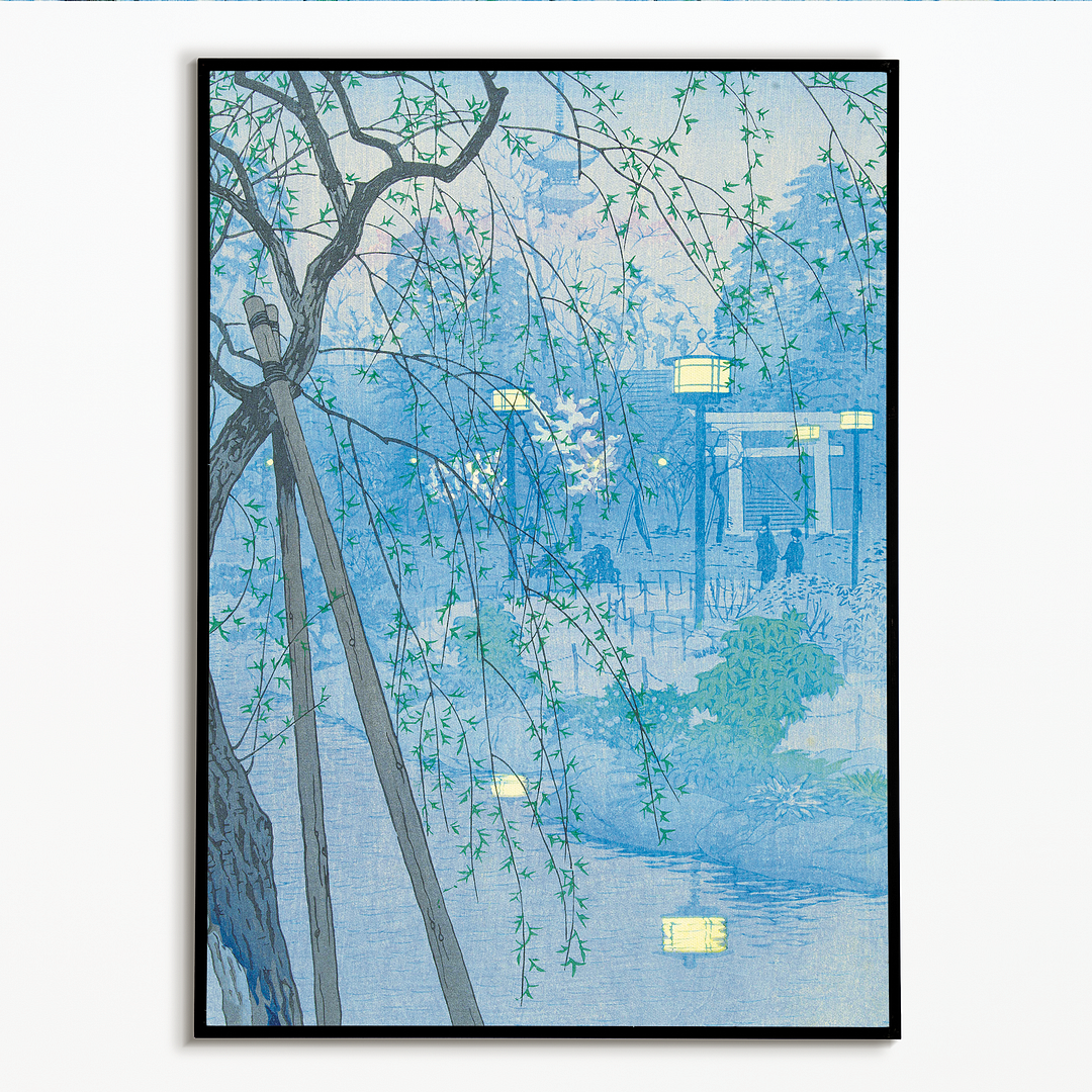 The edge of the Shinobazu pond during a foggy evening - Art Print