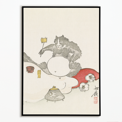 Tea ceremony of a raccoon By Shôrei - Art Print