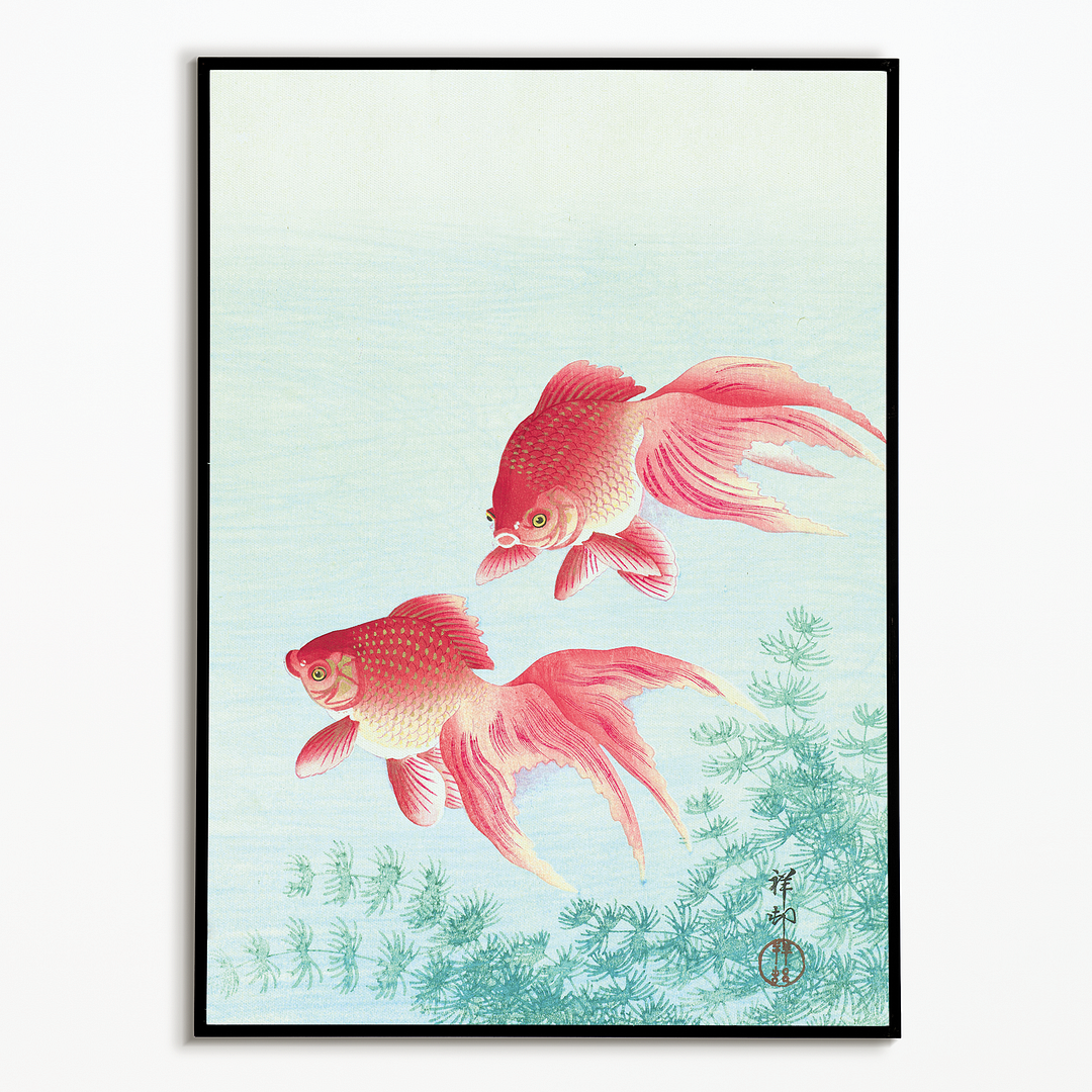 Two veil goldfish By Ohara Koson - Art Print