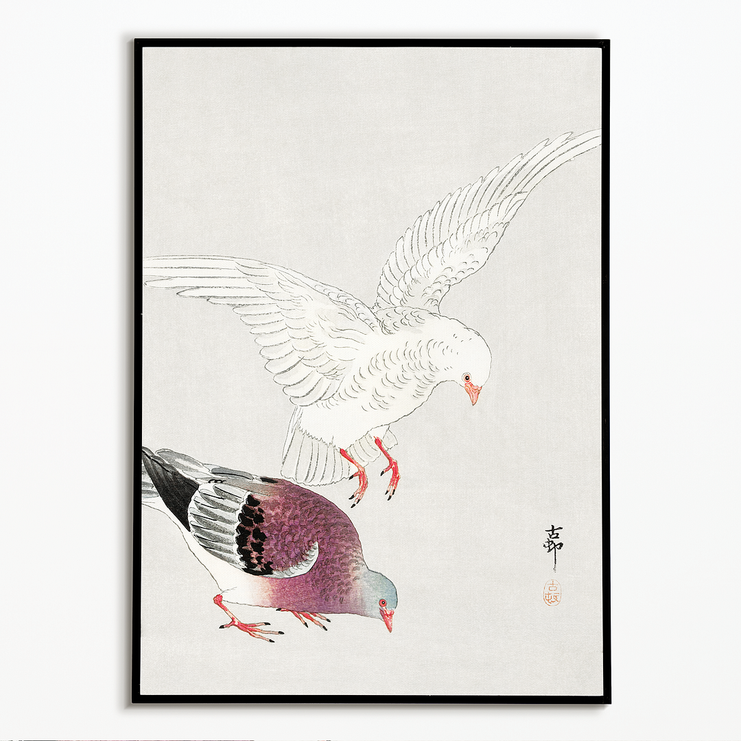 Two pigeons By Ohara Koson - Art Print