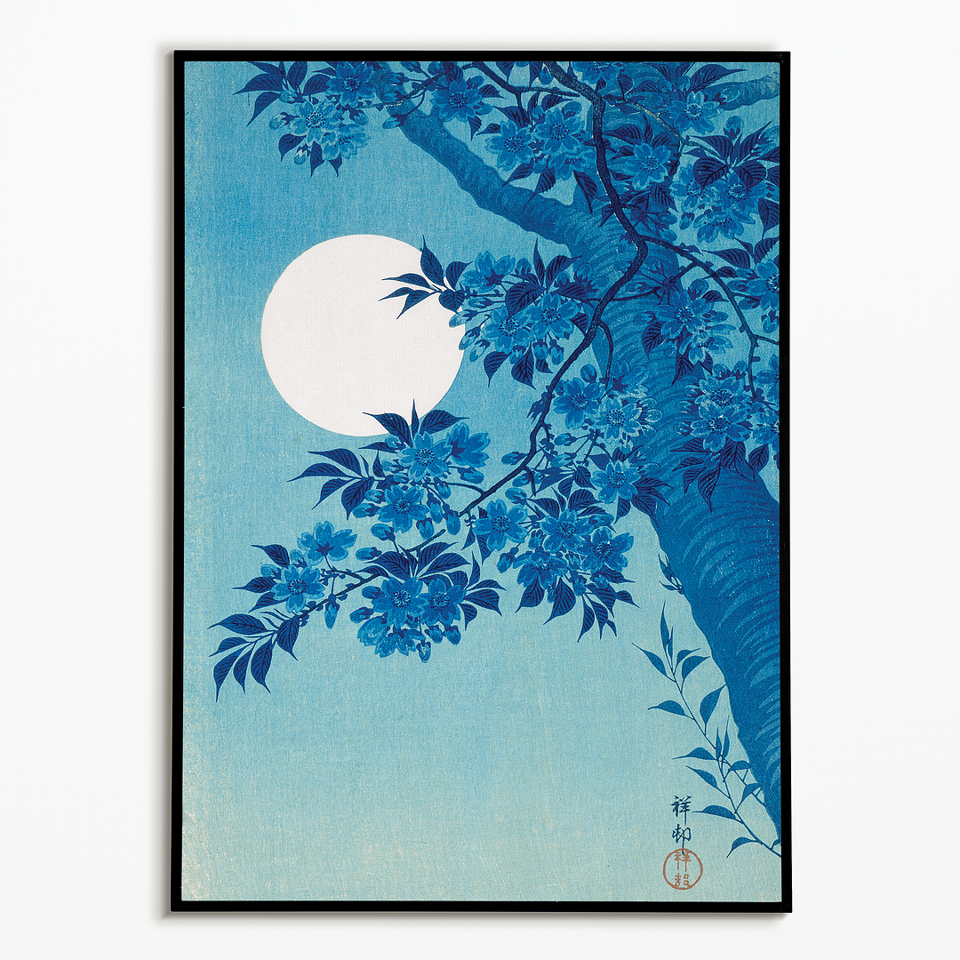 Blossoming Cherry on a Moonlit Night By Ohara Koson - Art Print