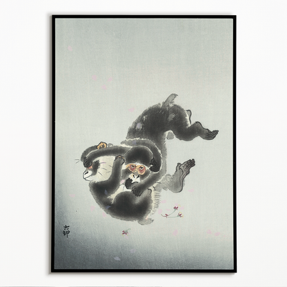 Two playing monkeys By Ohara Koson - Art Print