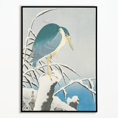 Heron in snow By Ohara Koson - Art Print