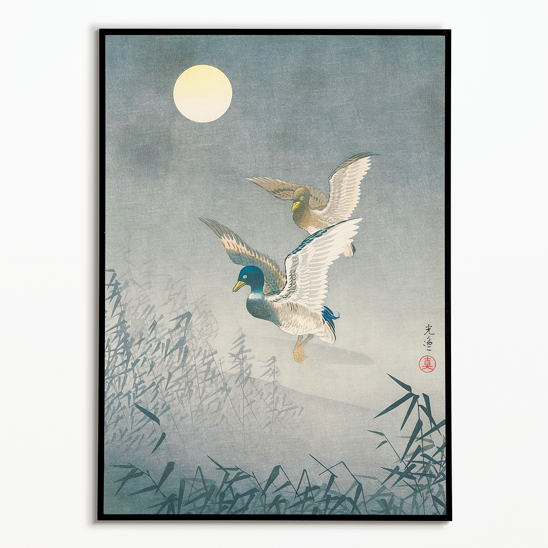 Ducks under the Full Moon By Koitsu Tsuchiya - Art Print