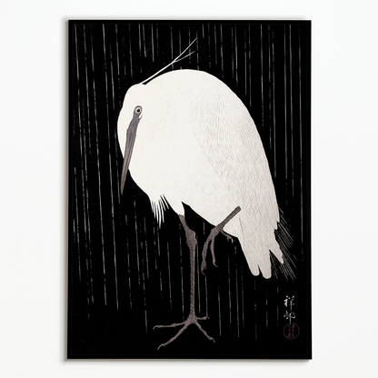 Egret in the rain By Ohara Koson - Art Print