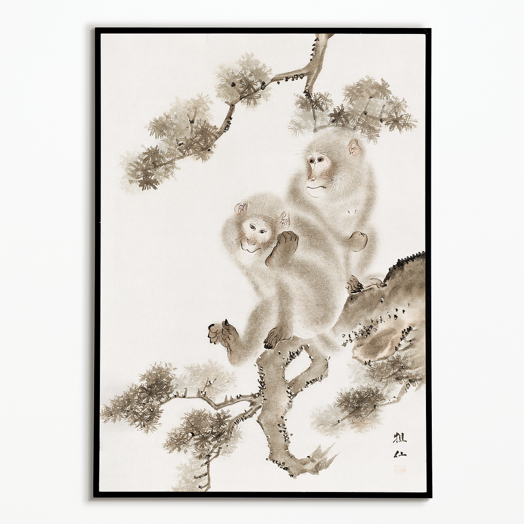 Japanese monkeys By Mori Sosen - Art Print