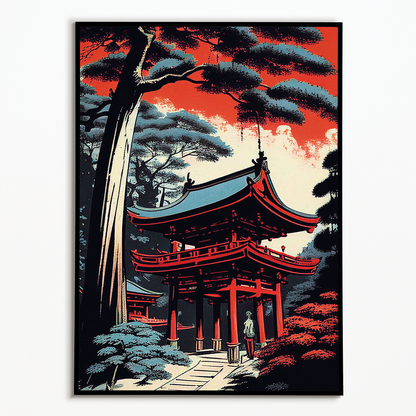 A Red shrine at dusk - Art Print