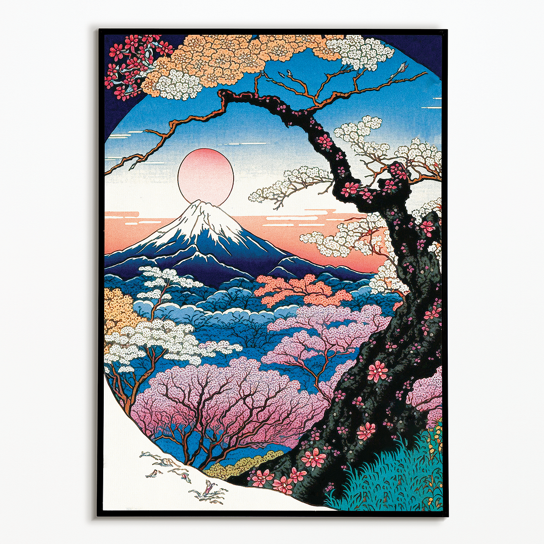 Colorful trees with mount fuji - Art Print