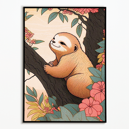 Sloth in a blossom tree - Art Print