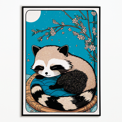 little sleeping baby racoon - Art Print