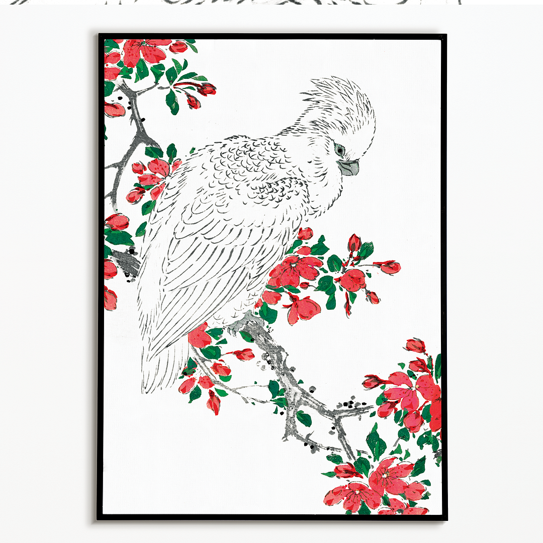 Parrot and Pyrus spectabilis By Numata Kashu - Art Print