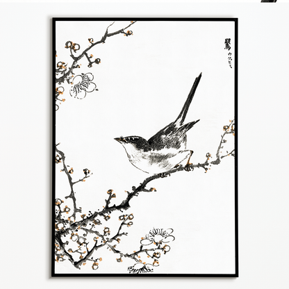 Bush-warbler and White Plum Tree By Numata Kashu - Art Print