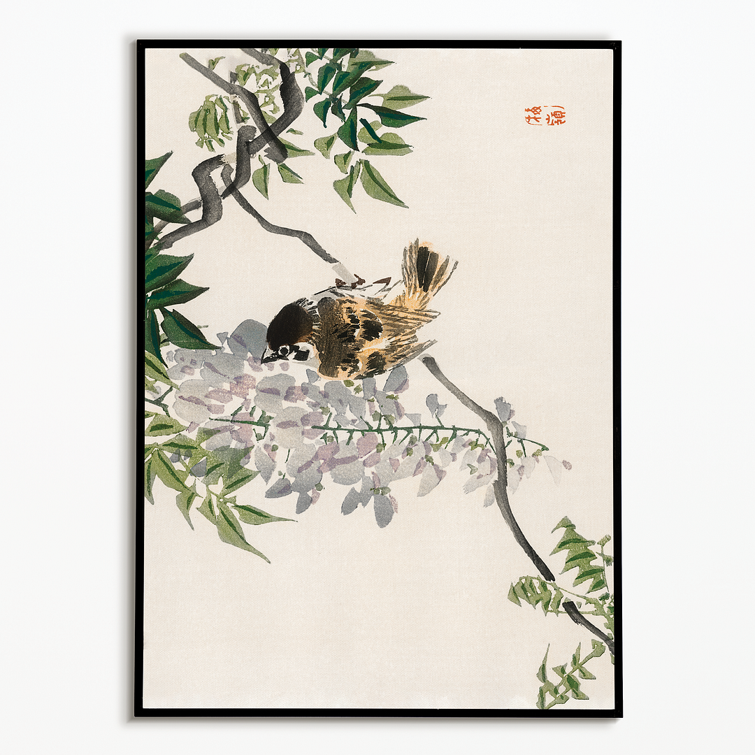 Sparrow on a branch by Kōno Bairei - Art Print