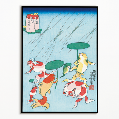 Goldfish Sudden Rain of the Water Gliders By Utagawa Kuniyoshi - Art Print