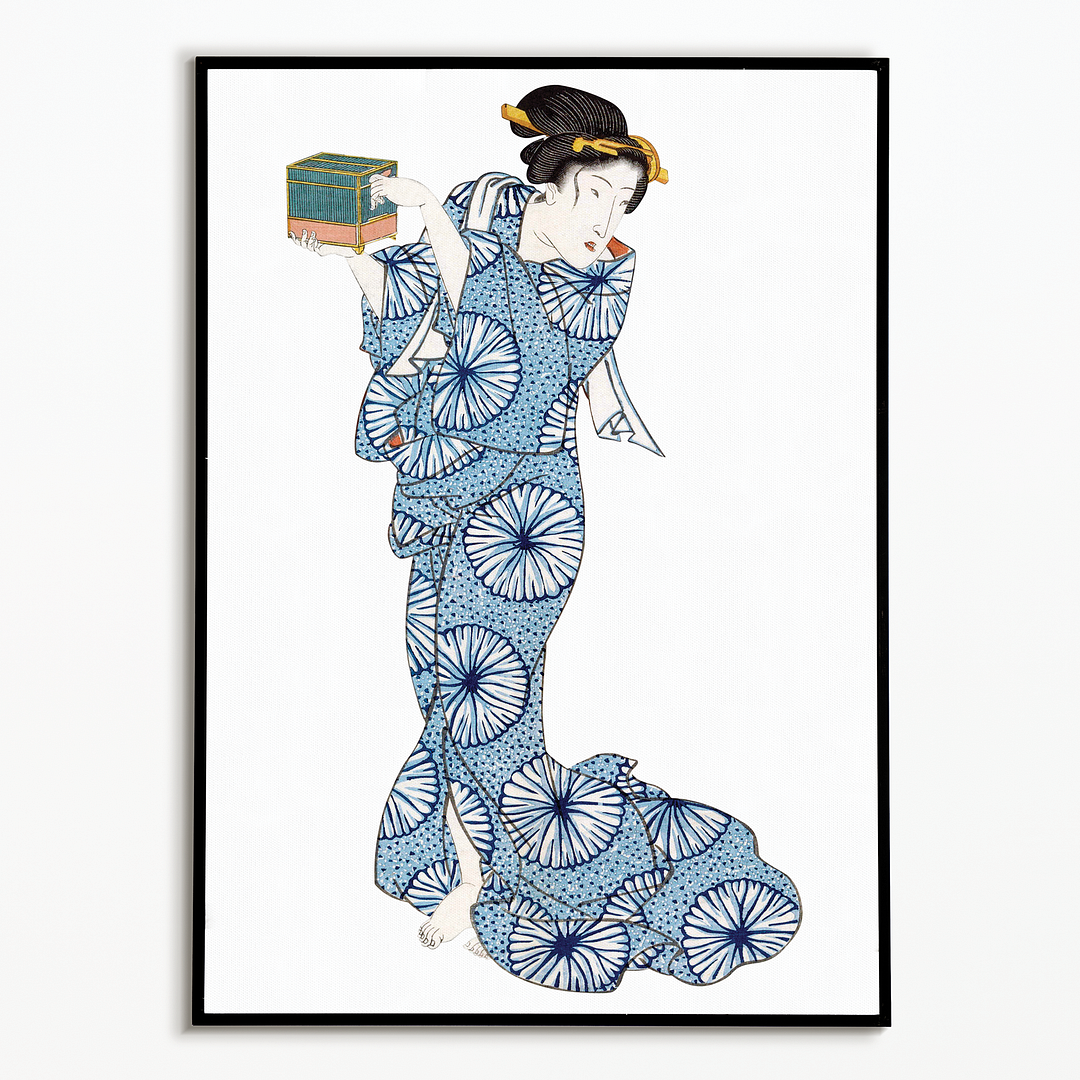 Japanese woman With little box By Keisai Eisen - Art Print