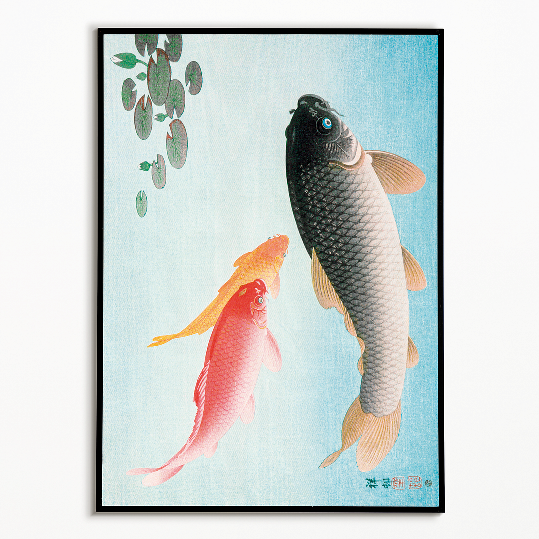 Common and Golden Carp by Ohara Koson. - Art Print