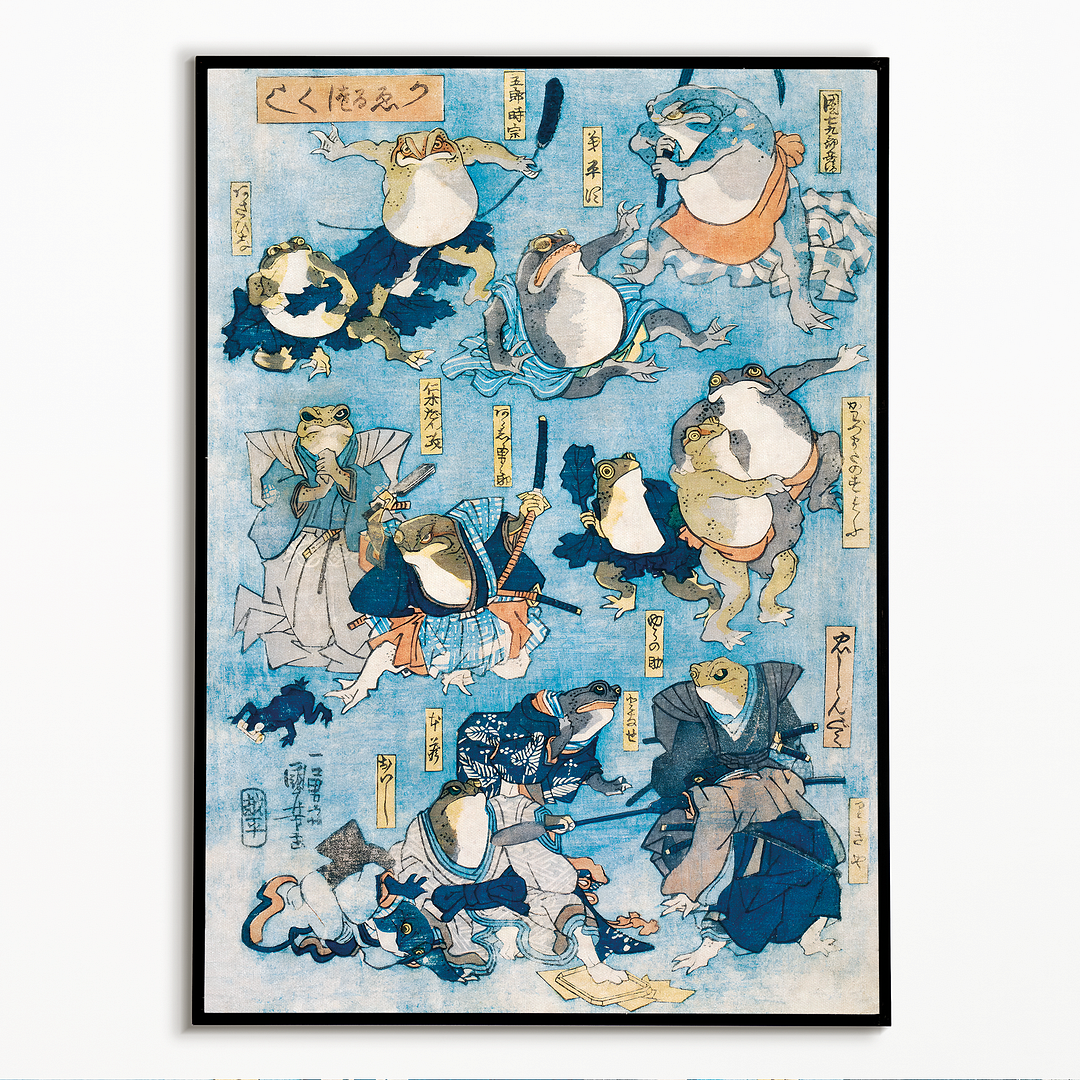 Famous Heroes of the Kabuki Stage Played by Frogs by Utagawa Kuniyoshi - Art Print