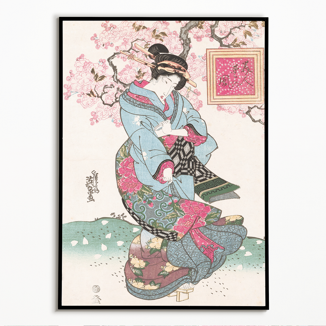 Japanese woman and cherry blossom I by Keisai Eisen - Art Print