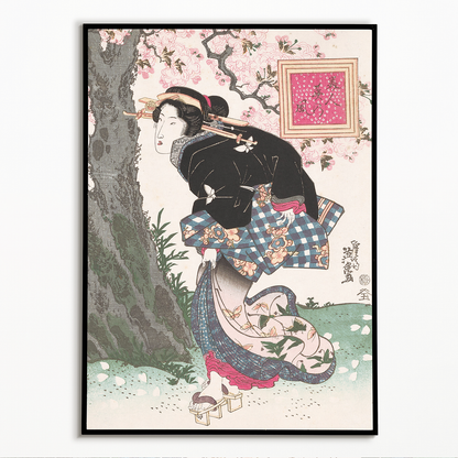 Japanese woman and cherry blossom III by Keisai Eisen - Art Print