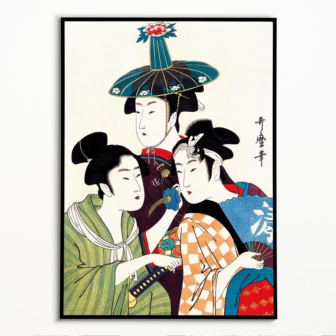 Three Young Men or Women by Utamaro Kitagawa - Art Print