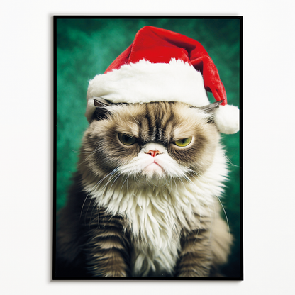 Grumpy Santa cat - Art Print