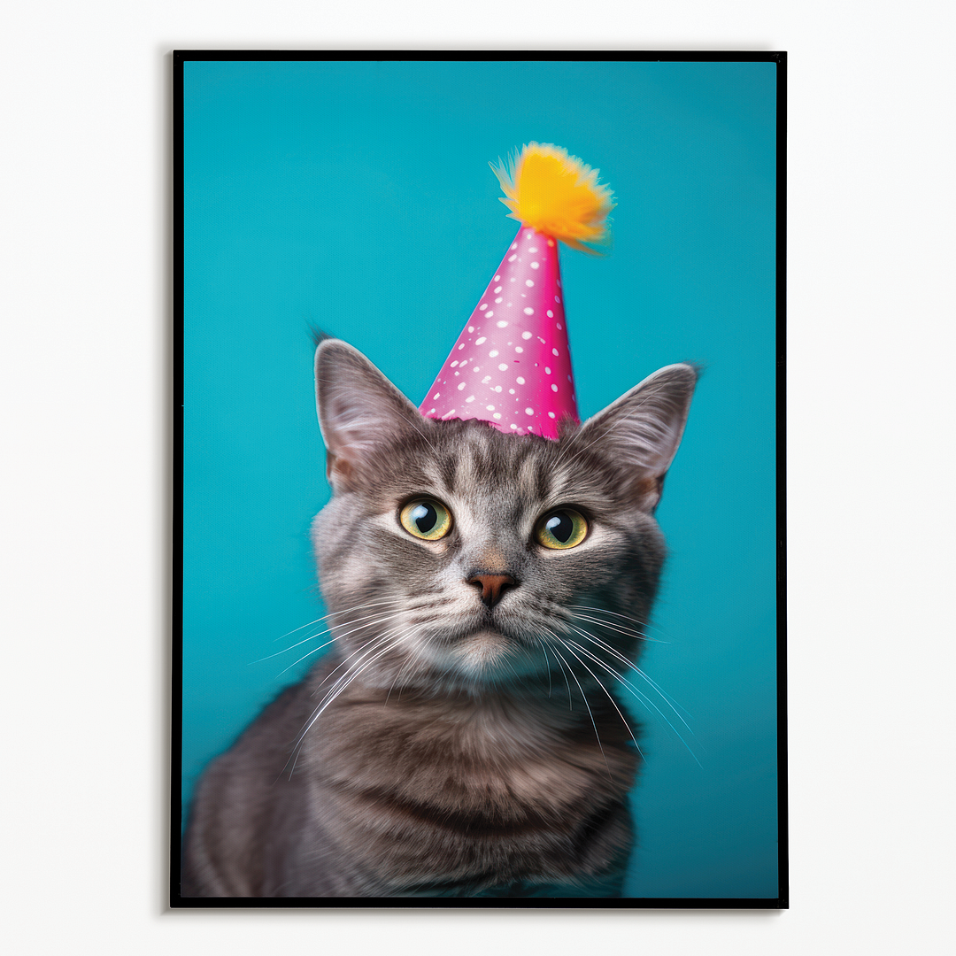 Cat with a pink party hat - Art Print