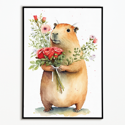 Capybara bringing flowers - Art Print