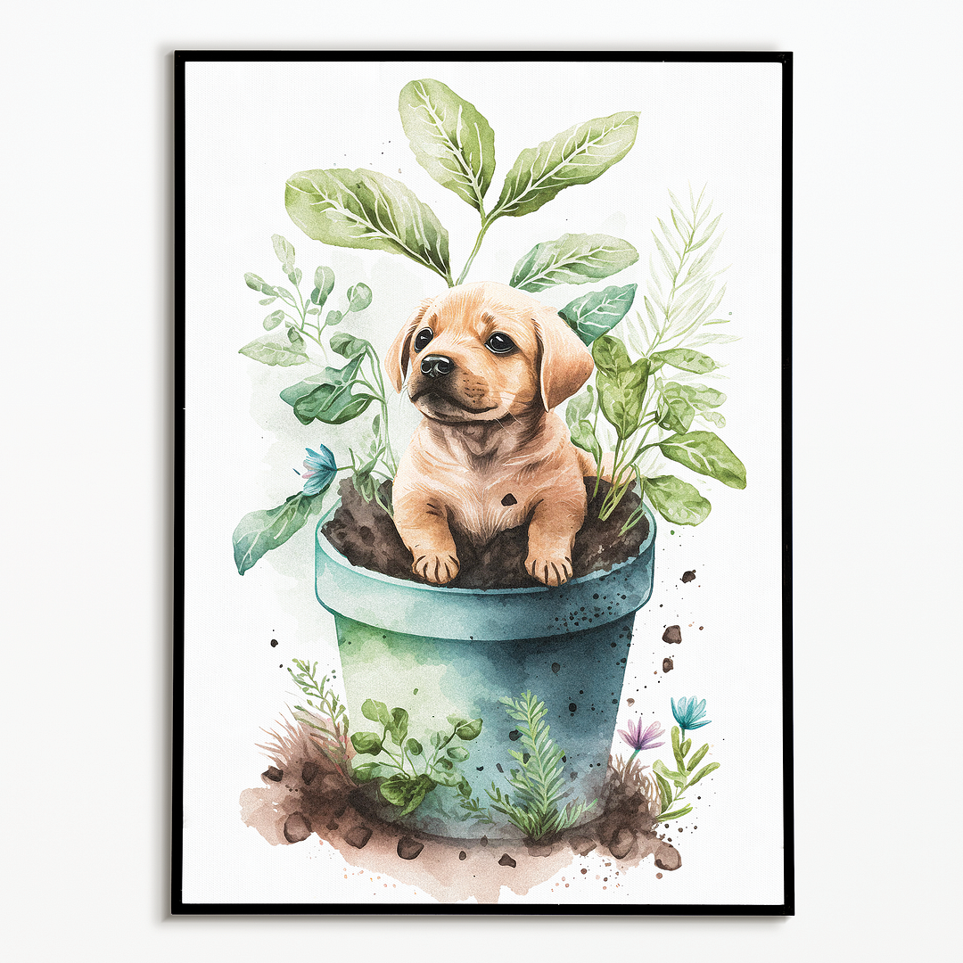 Puppy labrador playing in a plant - Art Print