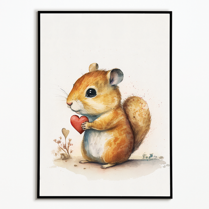 Chipmunk holding a hearth - Art Print