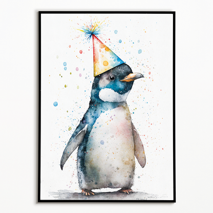 Penguin with a party hat - Art Print