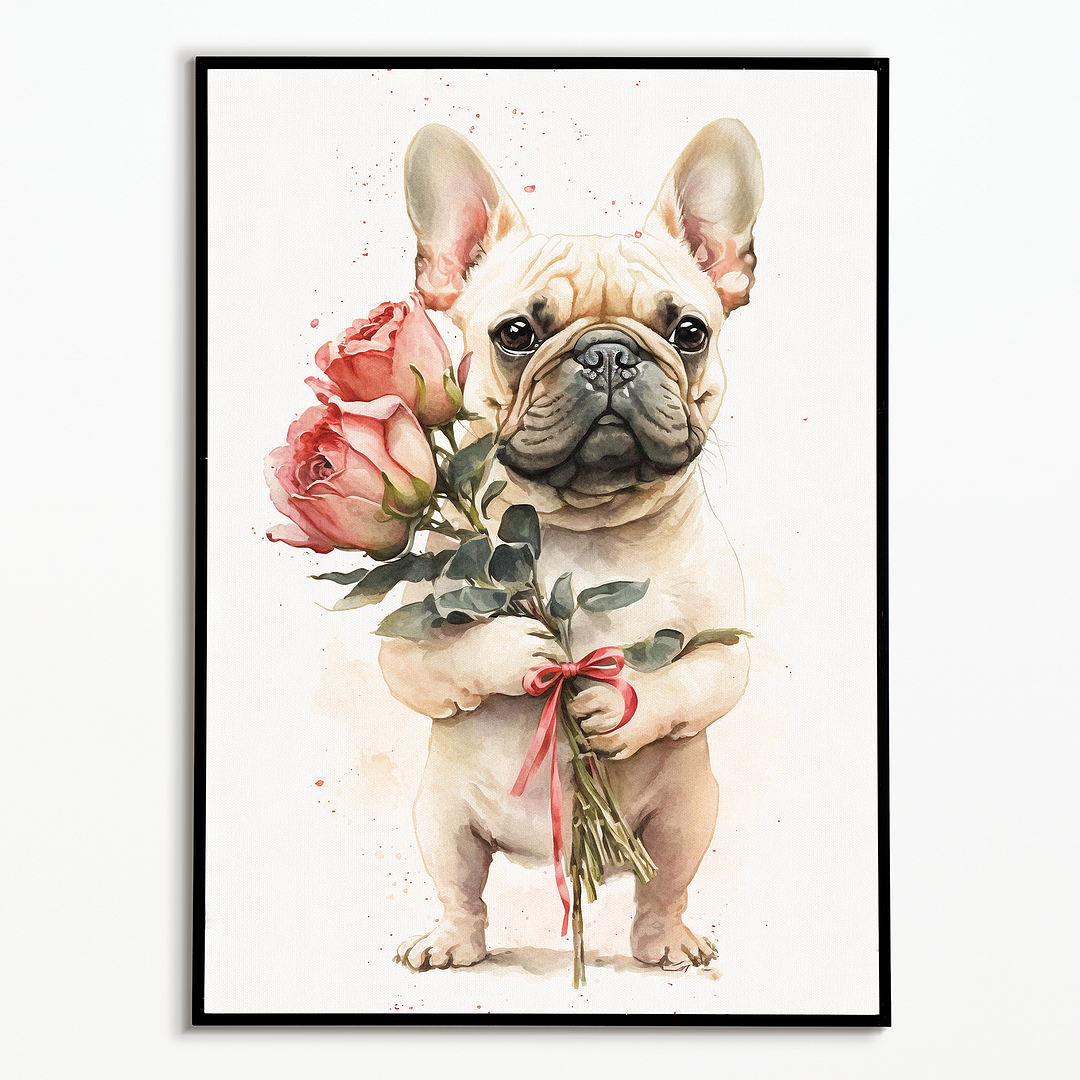 French bulldog bringing flowers - Art Print