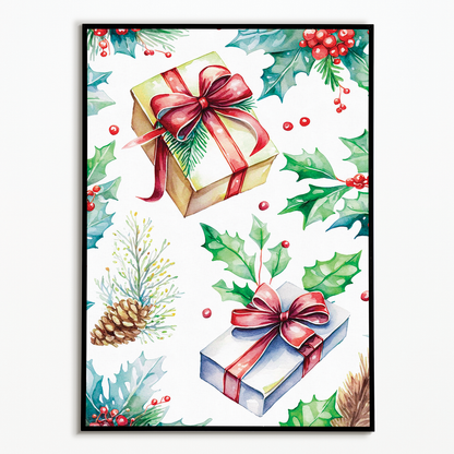 Christmas gifts and holly's - Art Print