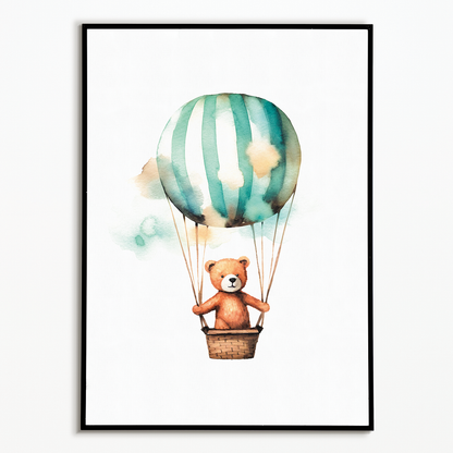 Teddy bear in hot air balloon - Art Print