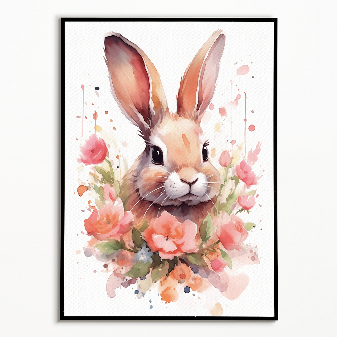 Bunny with flowers - Art Print