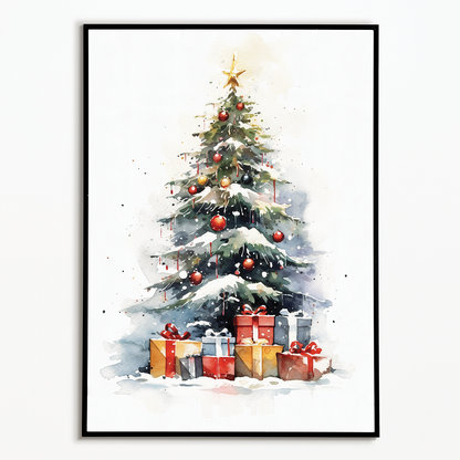 Christmas tree with presents - Art Print