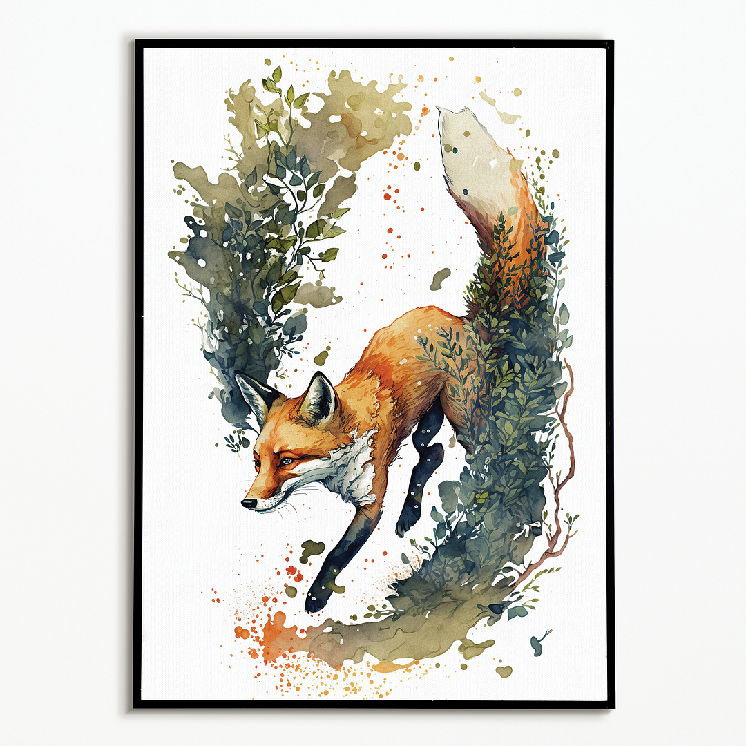 Fox running elephant - Art Print
