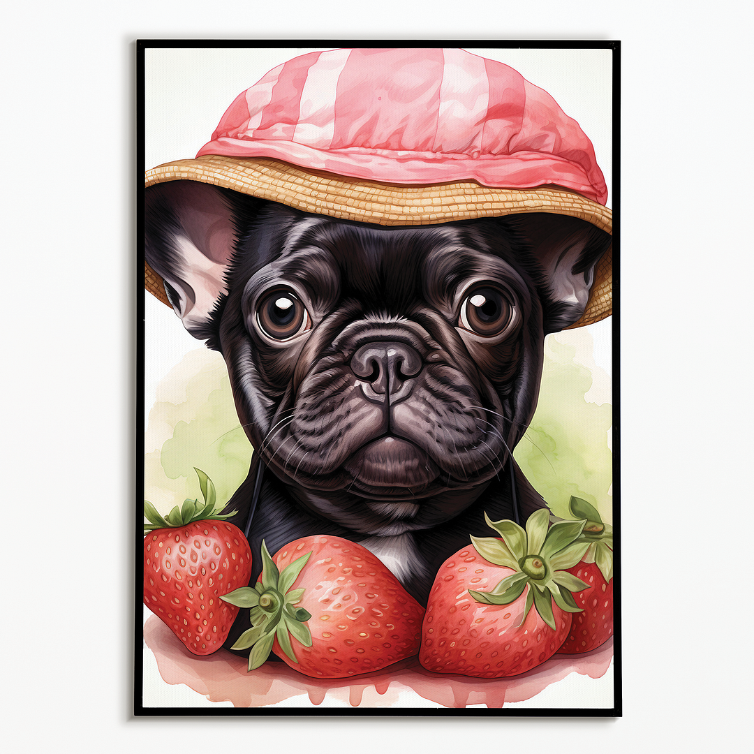 French Bulldog with strawberries - Art Print