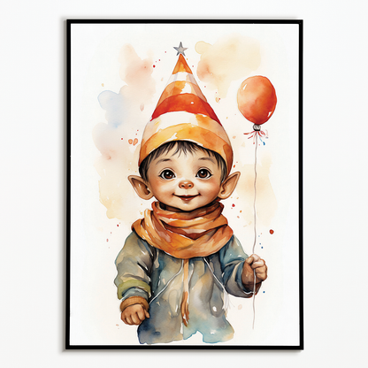 Little elf wearing a party hat - Art Print